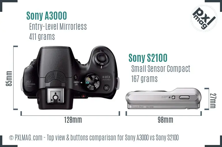 Sony A3000 vs Sony S2100 top view buttons comparison