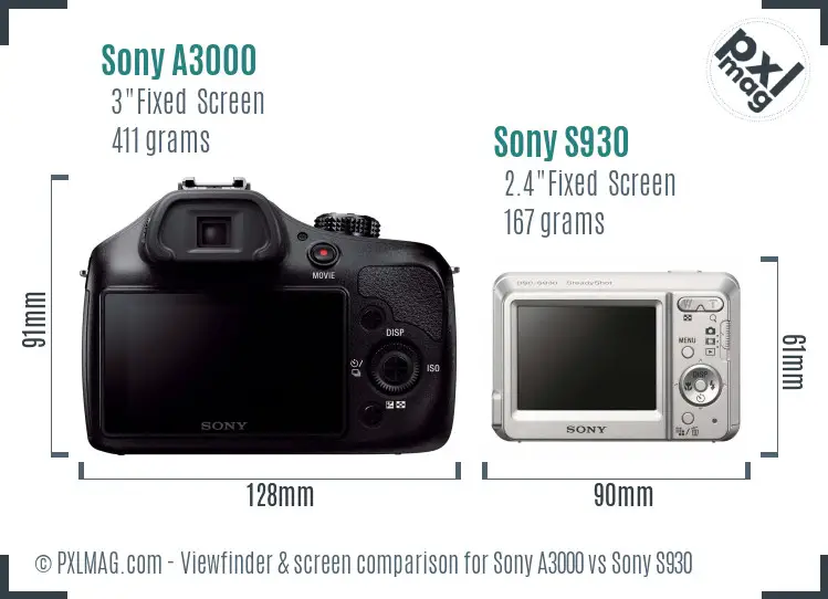 Sony A3000 vs Sony S930 Screen and Viewfinder comparison