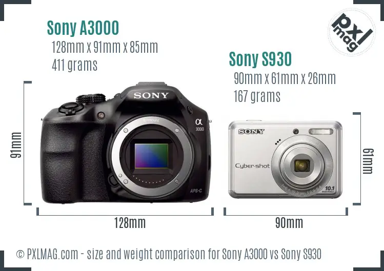 Sony A3000 vs Sony S930 size comparison