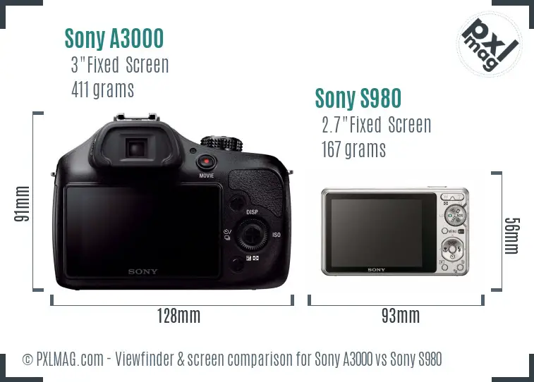 Sony A3000 vs Sony S980 Screen and Viewfinder comparison