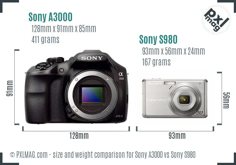 Sony A3000 vs Sony S980 size comparison