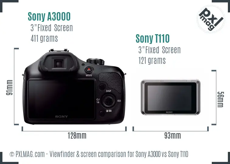 Sony A3000 vs Sony T110 Screen and Viewfinder comparison