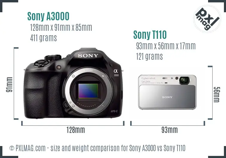 Sony A3000 vs Sony T110 size comparison