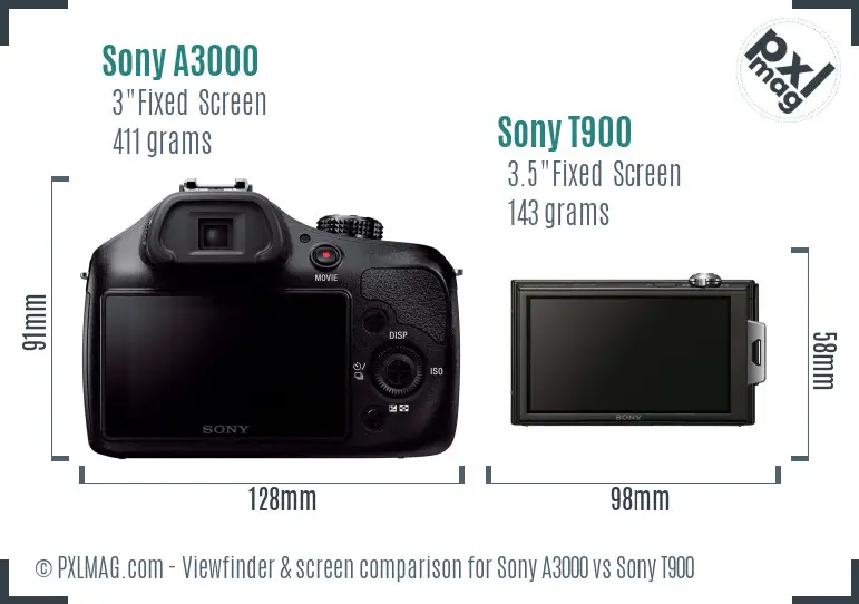 Sony A3000 vs Sony T900 Screen and Viewfinder comparison