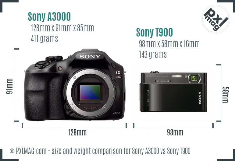 Sony A3000 vs Sony T900 size comparison