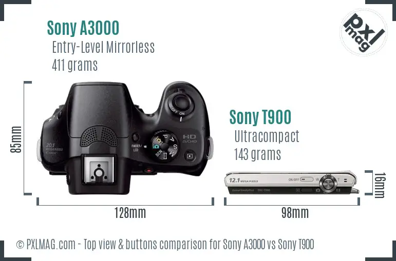 Sony A3000 vs Sony T900 top view buttons comparison