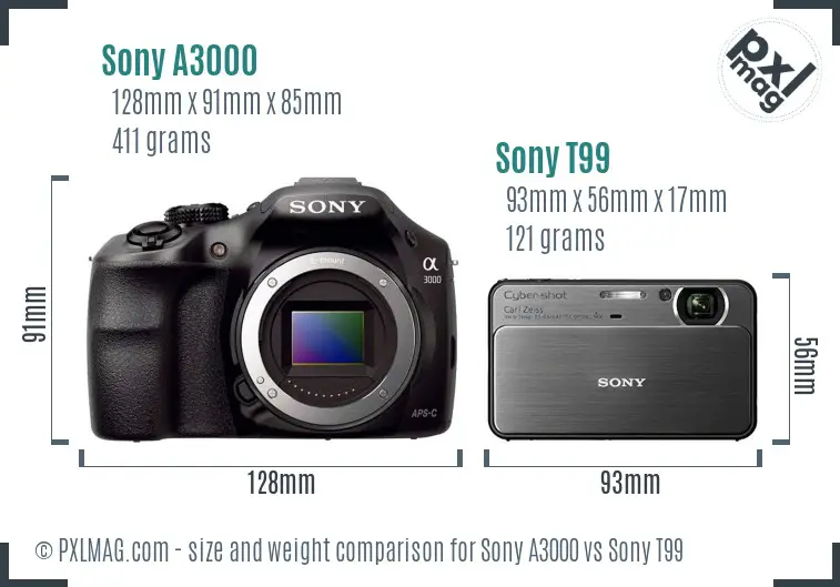 Sony A3000 vs Sony T99 size comparison