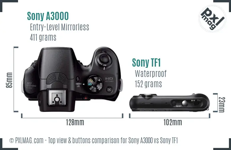 Sony A3000 vs Sony TF1 top view buttons comparison