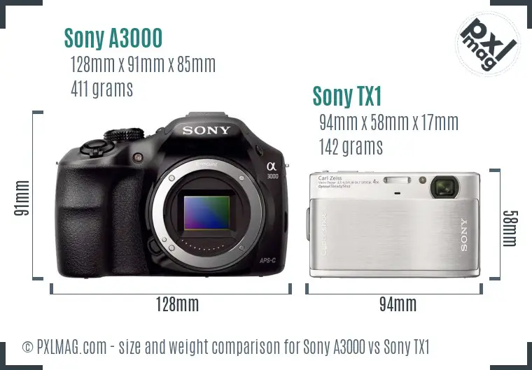 Sony A3000 vs Sony TX1 size comparison