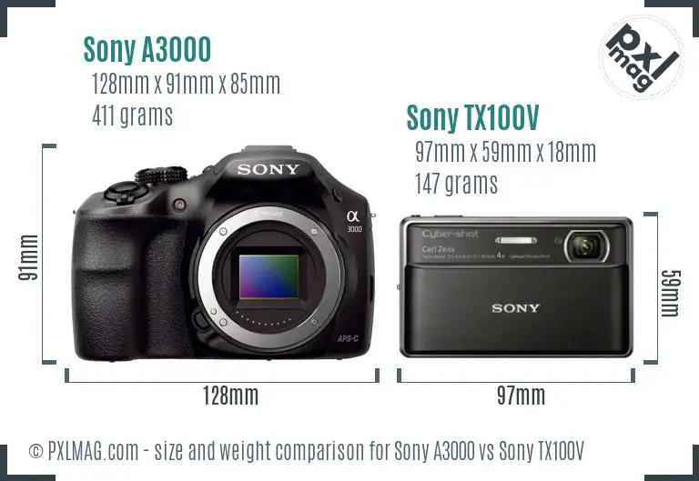 Sony A3000 vs Sony TX100V size comparison