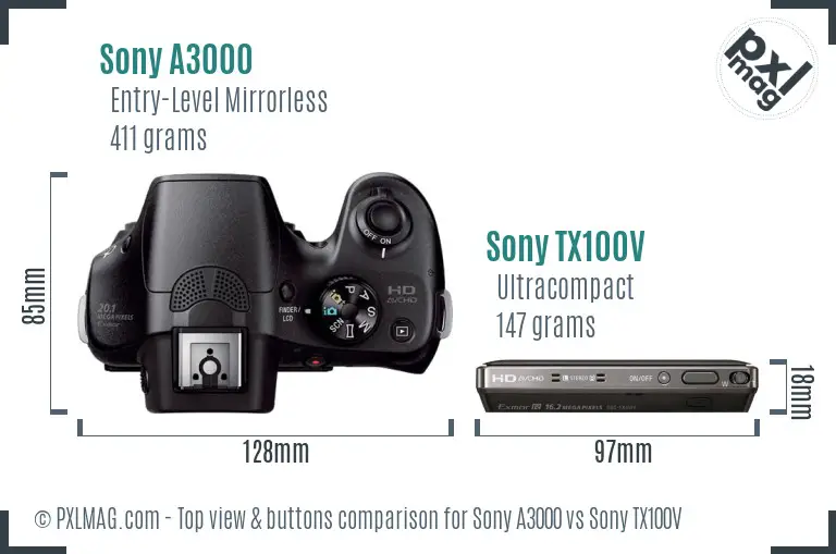 Sony A3000 vs Sony TX100V top view buttons comparison