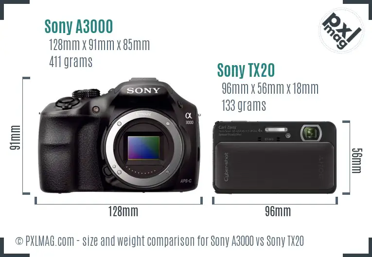 Sony A3000 vs Sony TX20 size comparison