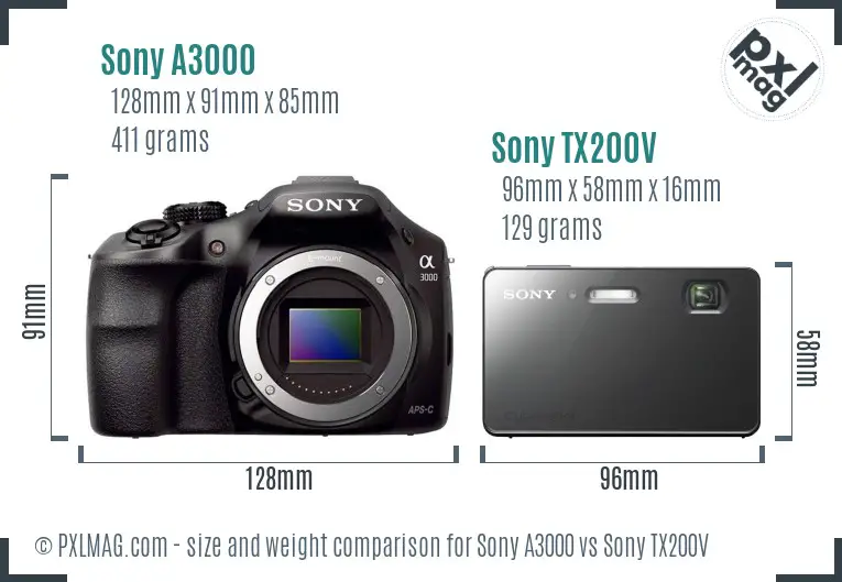 Sony A3000 vs Sony TX200V size comparison