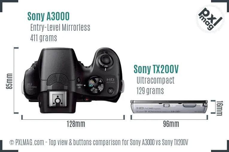 Sony A3000 vs Sony TX200V top view buttons comparison