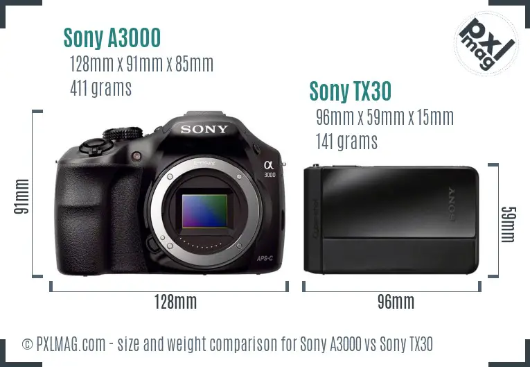 Sony A3000 vs Sony TX30 size comparison