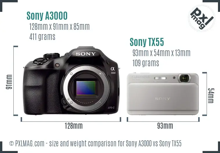Sony A3000 vs Sony TX55 size comparison