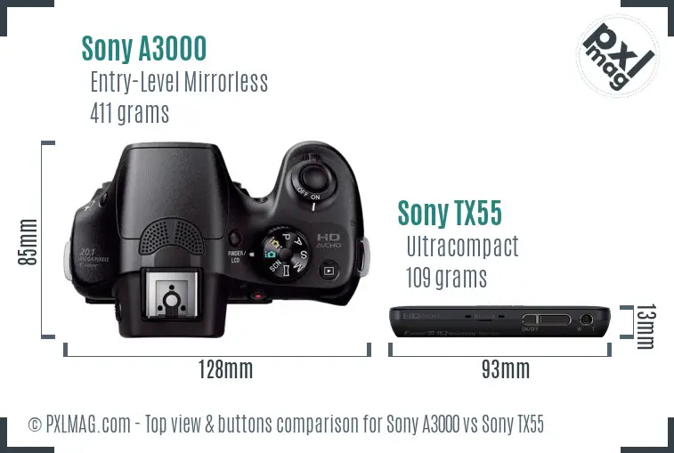Sony A3000 vs Sony TX55 top view buttons comparison