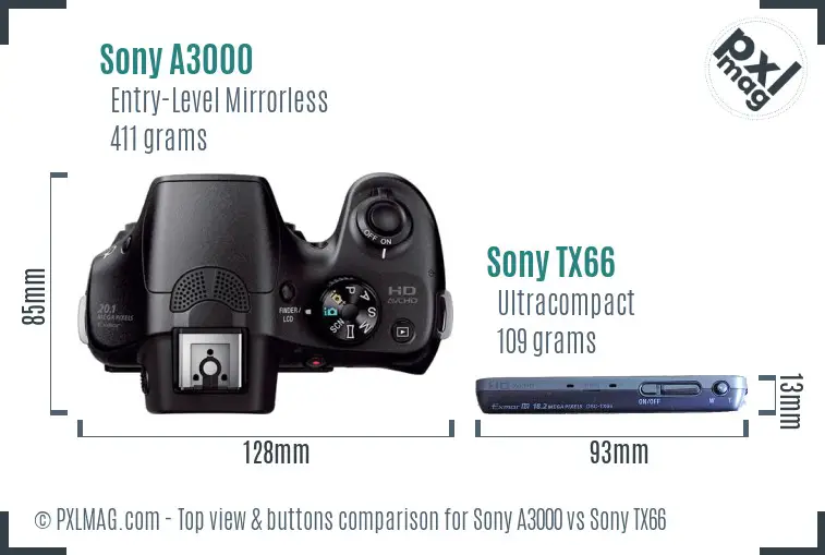 Sony A3000 vs Sony TX66 top view buttons comparison