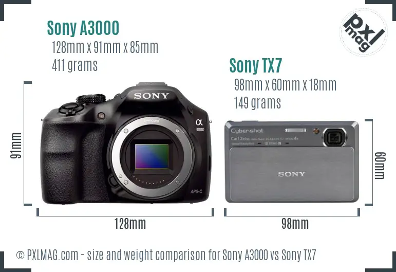 Sony A3000 vs Sony TX7 size comparison