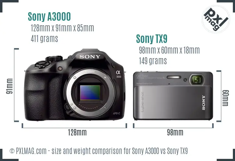 Sony A3000 vs Sony TX9 size comparison