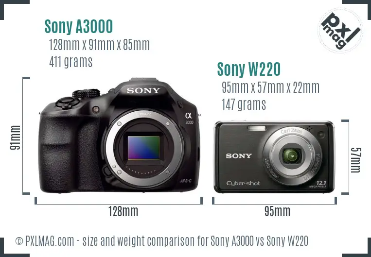 Sony A3000 vs Sony W220 size comparison