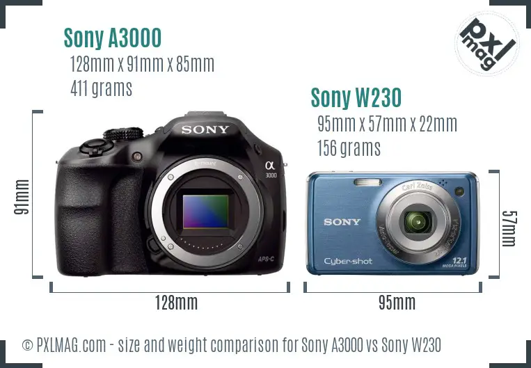Sony A3000 vs Sony W230 size comparison