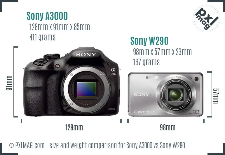 Sony A3000 vs Sony W290 size comparison