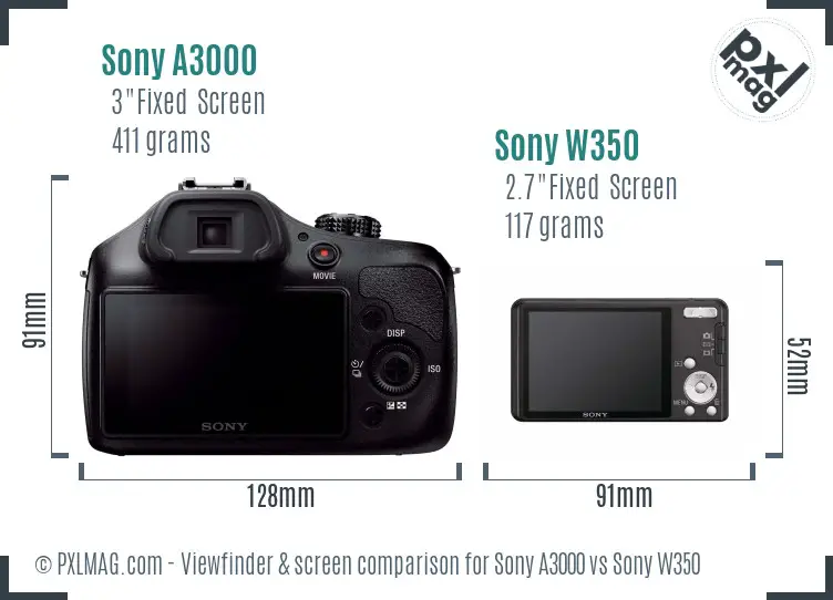 Sony A3000 vs Sony W350 Screen and Viewfinder comparison