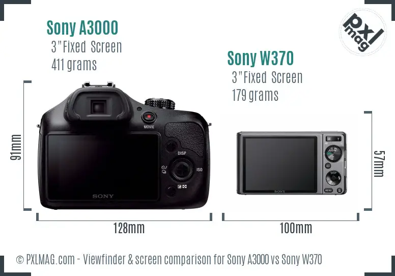 Sony A3000 vs Sony W370 Screen and Viewfinder comparison