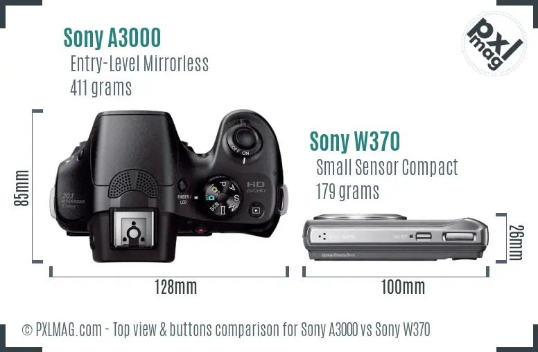 Sony A3000 vs Sony W370 top view buttons comparison