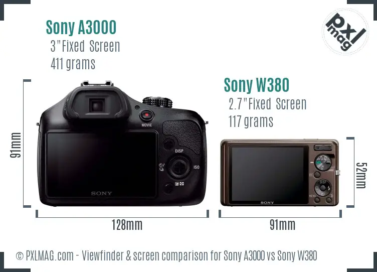Sony A3000 vs Sony W380 Screen and Viewfinder comparison