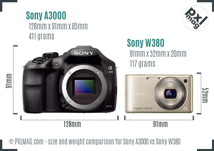 Sony A3000 vs Sony W380 size comparison