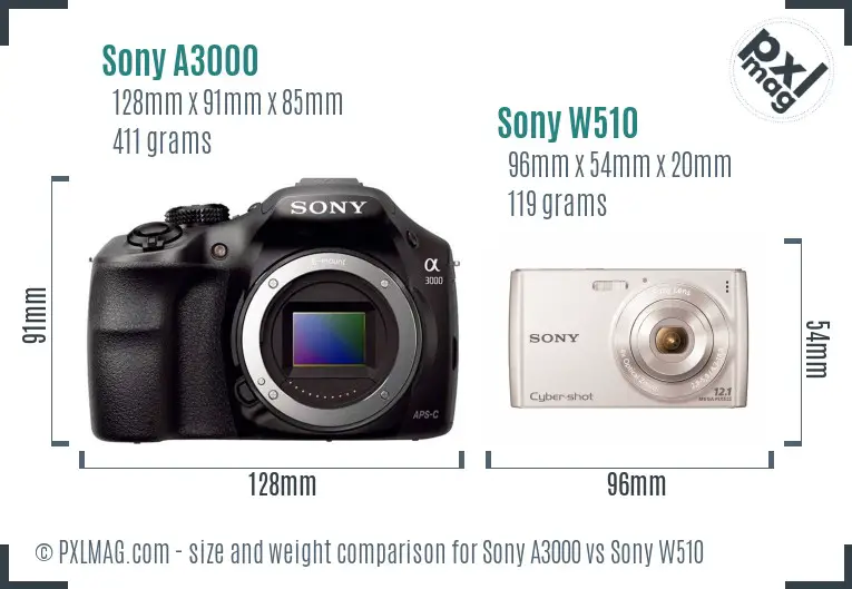 Sony A3000 vs Sony W510 size comparison
