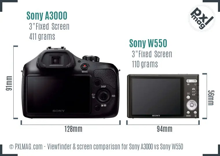 Sony A3000 vs Sony W550 Screen and Viewfinder comparison