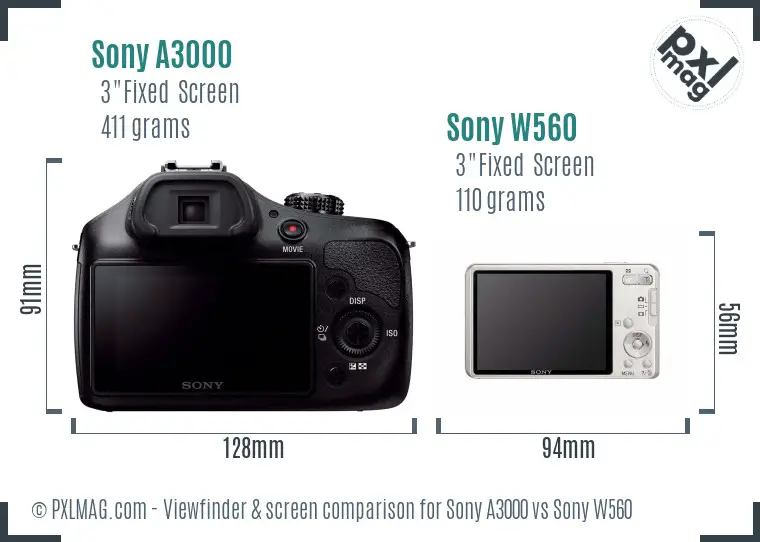 Sony A3000 vs Sony W560 Screen and Viewfinder comparison