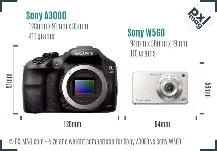 Sony A3000 vs Sony W560 size comparison