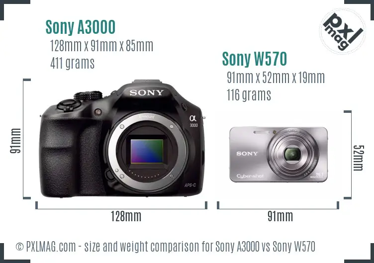 Sony A3000 vs Sony W570 size comparison