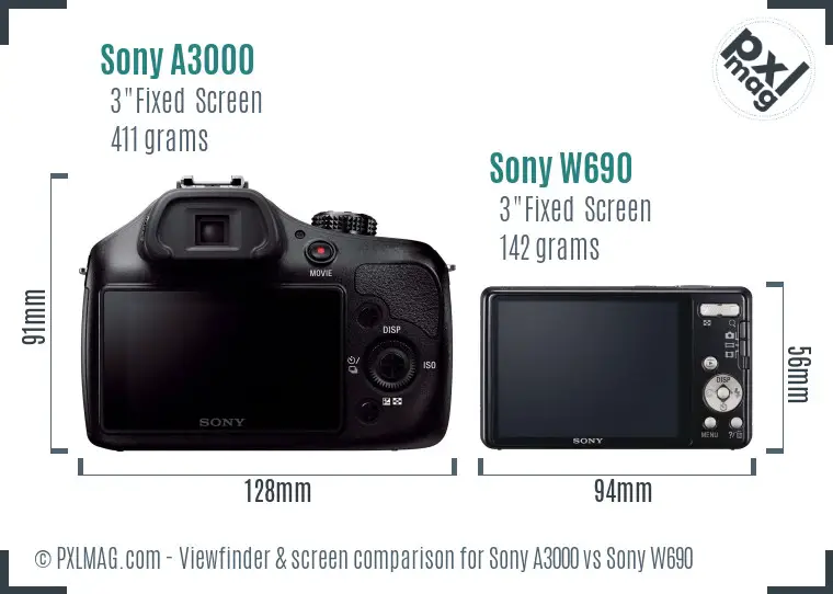 Sony A3000 vs Sony W690 Screen and Viewfinder comparison