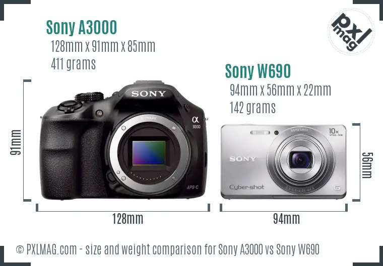 Sony A3000 vs Sony W690 size comparison