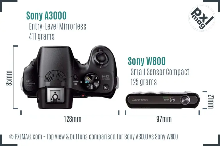 Sony A3000 vs Sony W800 top view buttons comparison