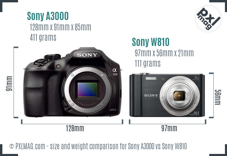 Sony A3000 vs Sony W810 size comparison