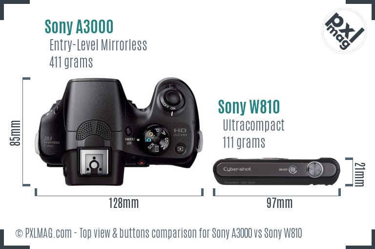 Sony A3000 vs Sony W810 top view buttons comparison