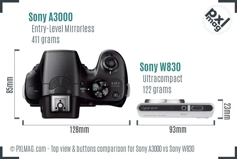 Sony A3000 vs Sony W830 top view buttons comparison