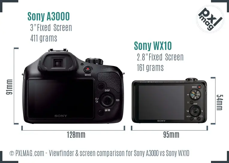 Sony A3000 vs Sony WX10 Screen and Viewfinder comparison