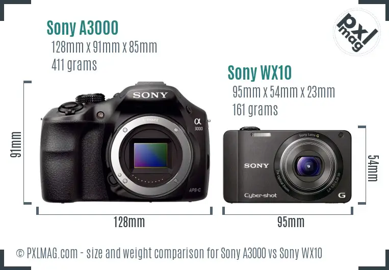 Sony A3000 vs Sony WX10 size comparison