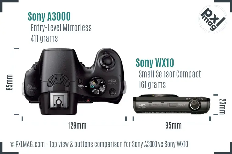 Sony A3000 vs Sony WX10 top view buttons comparison