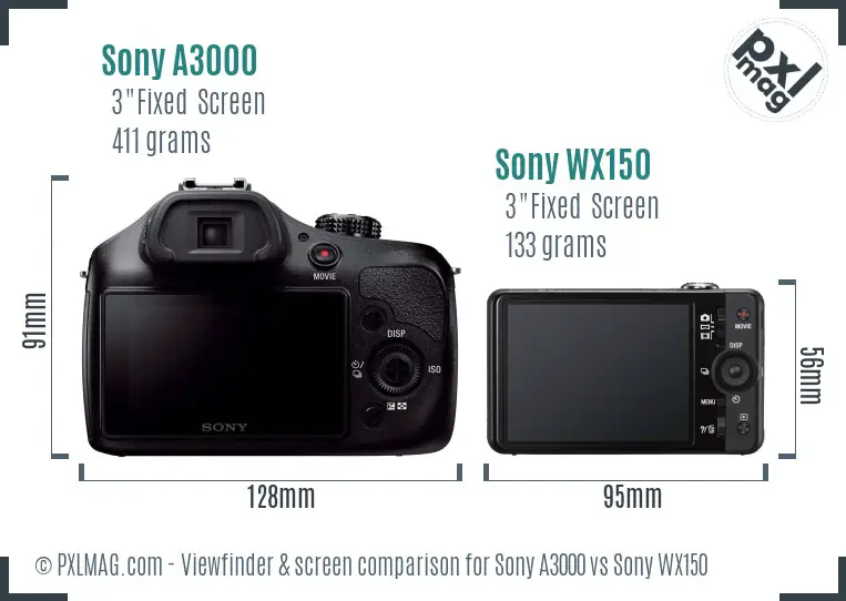 Sony A3000 vs Sony WX150 Screen and Viewfinder comparison