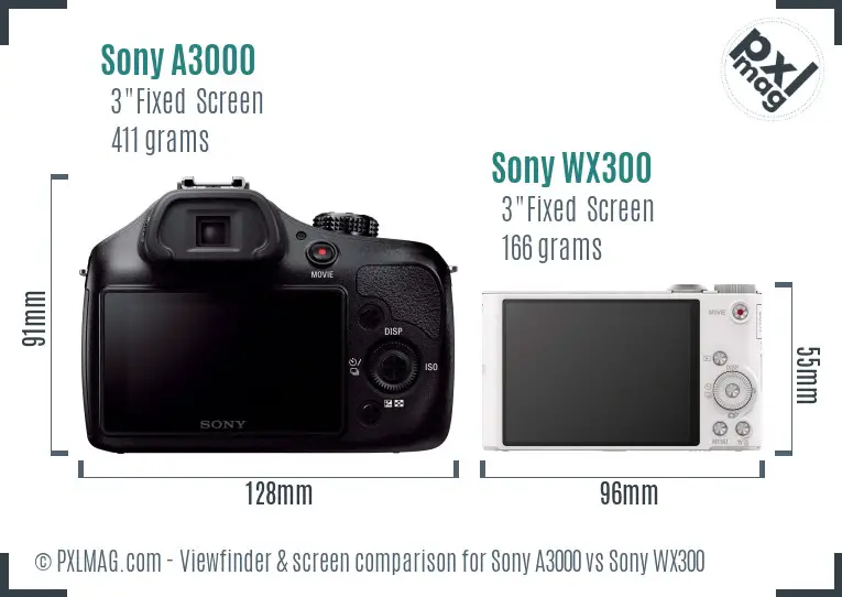 Sony A3000 vs Sony WX300 Screen and Viewfinder comparison