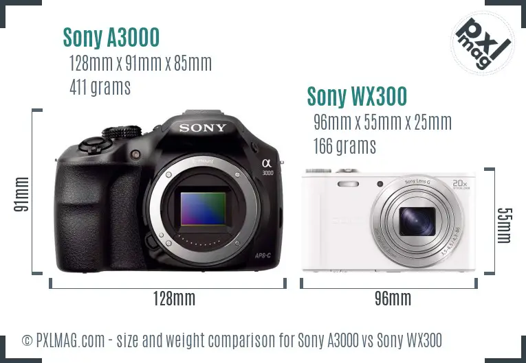 Sony A3000 vs Sony WX300 size comparison