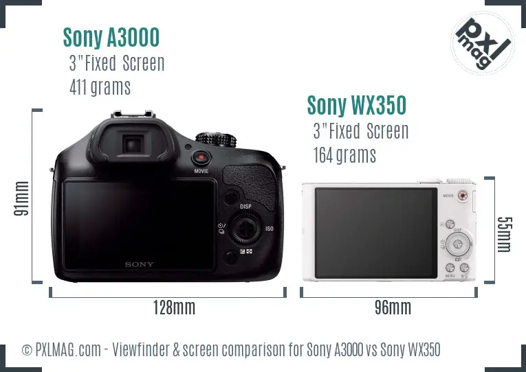 Sony A3000 vs Sony WX350 Screen and Viewfinder comparison